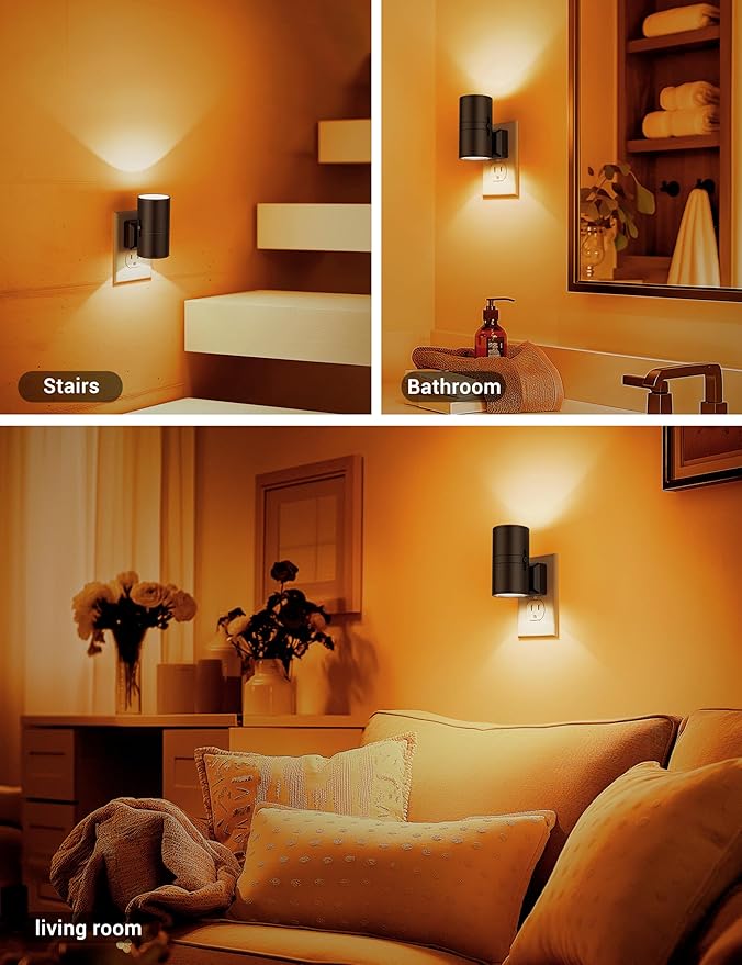 Amber Night Lights Plug into Wall, Dimmable Night Light Plug in, Modern Night Lights Auto On/Off, Amber Night Light 2000K, 0-100LM Adjustable Brightness Nightlight for Hallway Bedroom, 2 Pack - Bloomnest