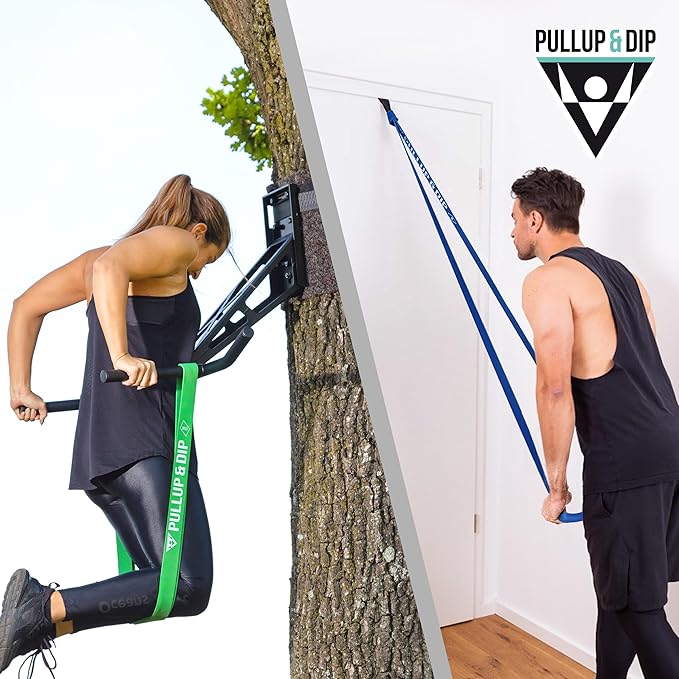 PULLUP & DIP Fitness Bands, Resistance Bands with Bag, Door Anchor (with Sets) and Exercise Guide - Single & in Value Set, Pull-Up Band Fitness Band for Calisthenics - Bloomnest