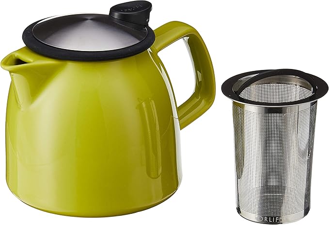 FORLIFE Bell Ceramic Teapot with Basket Infuser, 26-Ounce/770ml, Lime - Bloomnest