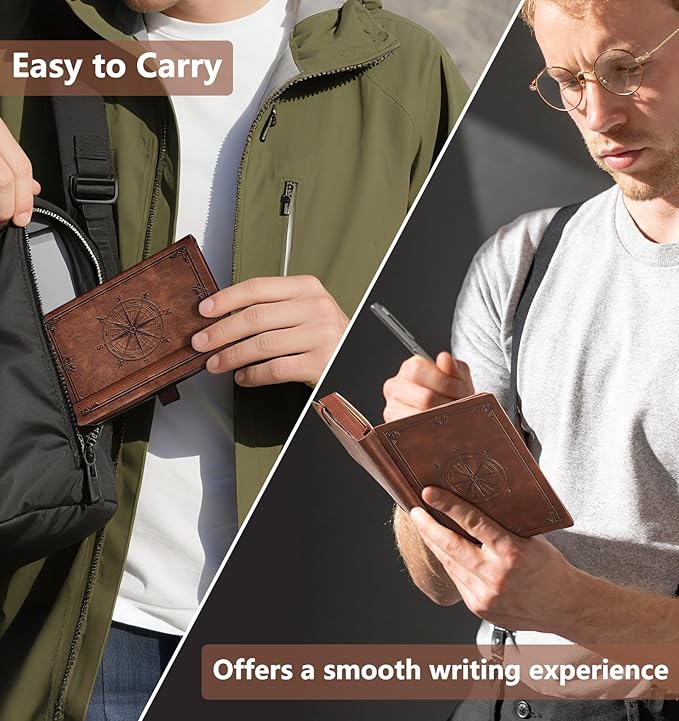 AHGXG Small Lined Pocket Journal Notebook for Men - 256 Numbered Pages College Ruled B6 Mini Journal, Vintage Soft Leather Hardcover, 80gsm Paper, for Women Work Office School, 4.1'' X 5.7''- Brown - Bloomnest