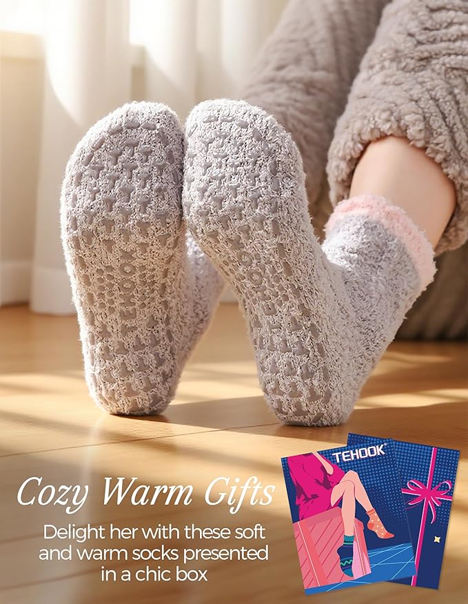 TEHOOK Warm & Cozy Valentines Gifts for Women, Fluffy Fuzzy Plush Sleeping Slipper Socks - Soft Warm Fabric - Bloomnest