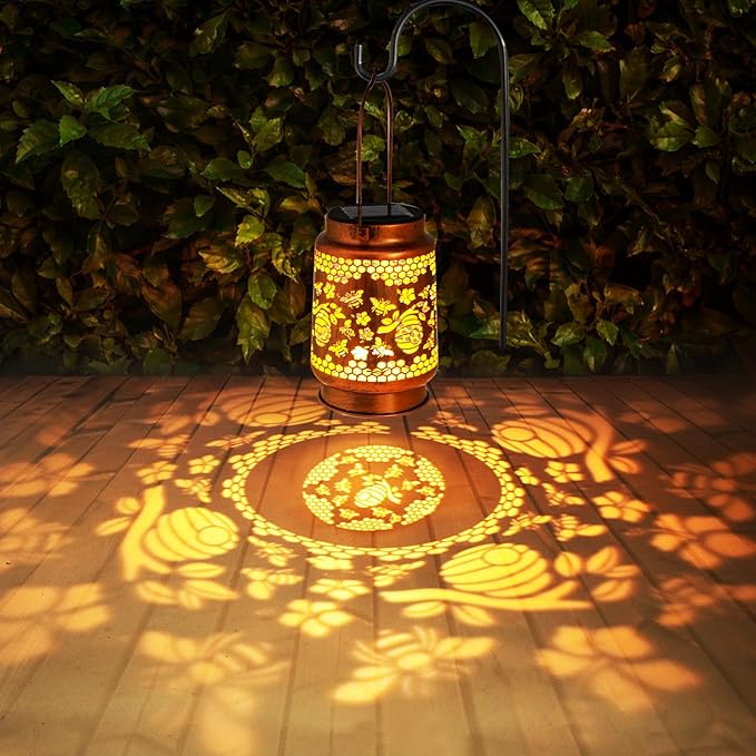 Solar Lanterns Outdoor Garden Decor, Gifts for Women, Mom, Grandma, Birthday, Thanksgiving, Decorative Waterproof Hanging Metal LED Light for Yard, Patio, Lawn, Landscape, Backyard (Bee) - Bloomnest
