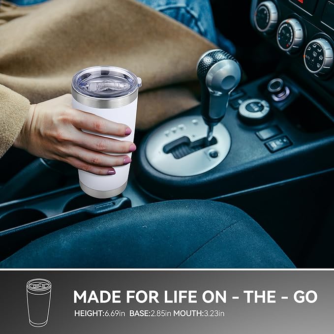20 oz Tumbler Stainless Steel Tumblers Bulk with Lid Double Wall Insulated Coffee Tumbler Cups for Hot & Cold Drinks Powder Coated Travel Coffee Tumbler Mug Metal (White, 1 pack) - Bloomnest