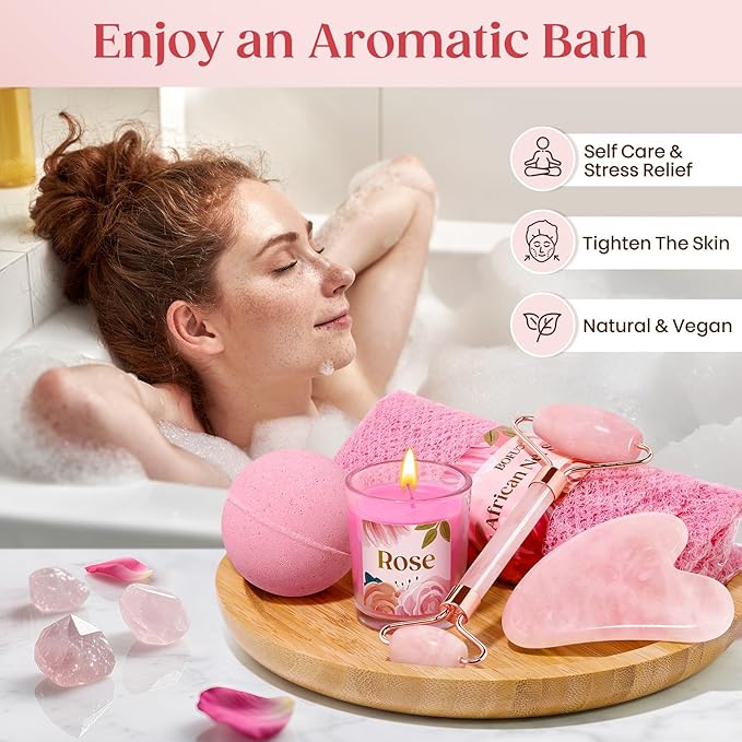 Christmas Gifts for Women - Stocking Stuffers for Women, Luxurious Self Care Relaxation, White Elephant, Birthday, Valentines Day Gift Ideas for Her, Wife, Mom, Unique Pink Beauty Gift Set - Bloomnest
