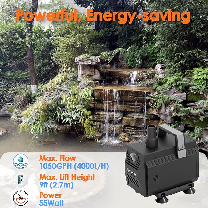 Submersible Water Pump 1050GPH/55W Fountain Pumps with Flow Control, Pond Pump Submersible Outdoor with 10ft 3-Core Power cable for Hydroponics, Aquarium, Waterfall, Statuary, Water feature - Bloomnest