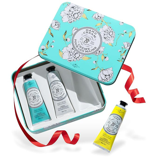 La Chatelaine Hand Cream Trio Tin Gift Set, Natural Hand Lotion, Made in France with 20% Organic Shea Butter, Moisturizing (Gardenia, White Grapefruit, Citrus Fizz) 3 x 1 fl. - Bloomnest