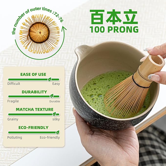 TEANAGOO Matcha Whisk Set Black,7 Pcs Matcha Set,Matcha Kit for Ceremony,Tradition Tea Set for Making Breakfast/Latte,Matcha Whisk Set with Bowl(Chawan)/Whisk and Holder,Gift for Family/Friend - Bloomnest
