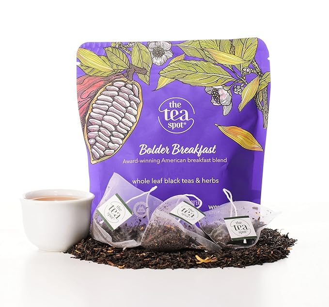The Tea Spot Bolder Breakfast Tea with Dark Chocolate Flavoring | Blend of Black Tea, Pu’erh Tea, Calendula Flowers, Sunflower Petals, and Chocolate Flavoring | 15 Tea Bags - Bloomnest