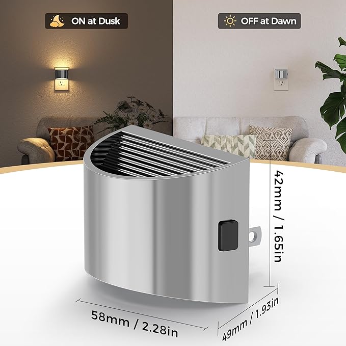 DORESshop LED Night Light[2 Pack], Night Lights Plug into Wall, 3 Level Brightness Adjustable Plug in Night Light, Dusk to Dawn Sensor Nightlights for Adults,Bedroom,Hallway,3000K -Chrome Cover - Bloomnest