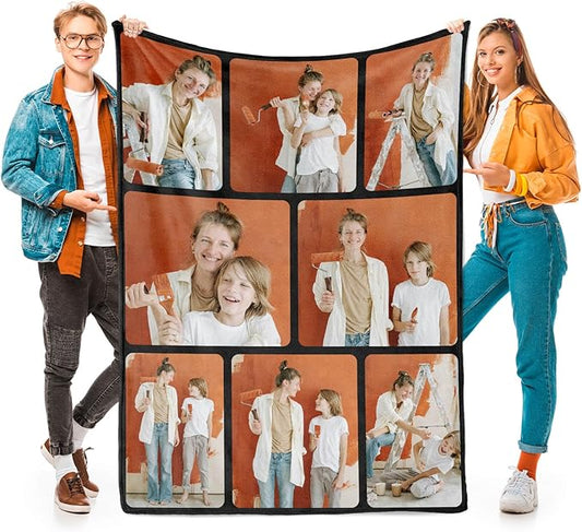 Custom Blankets with Photos for Family, Personalized Picture Blanket, Customized Blankets with Picture as Gifts for Chrimstas Birthday Mothers Day Fathers Day - Bloomnest