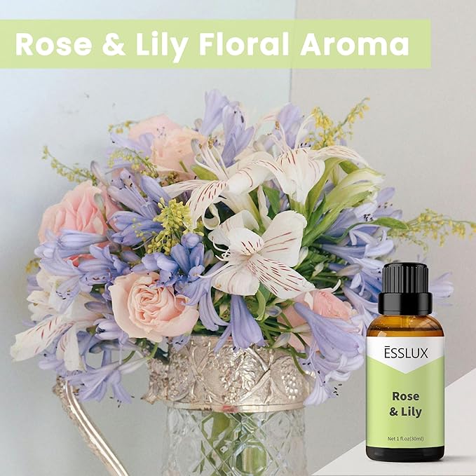 Rose & Lily Fragrance Oil - ESSLUX Essential Oils for Diffuser, Candle Soap Making Scents, Aromatherapy Scented Massage, Perfume for Humidifier Home Fragrance, 1 fl oz - Bloomnest