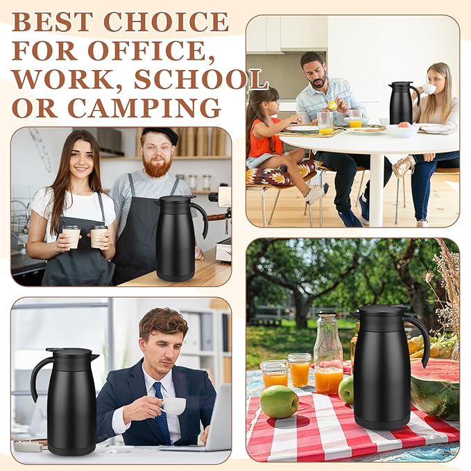 Norme 2 Pcs Thermal Coffee Carafe Insulated Stainless Steel Coffee Carafe for Hot Liquid Vacuum Thermal Pot Creamer Pitcher Dispenser with Brushes Keeping Hot Water Milk(Black,34 oz) - Bloomnest