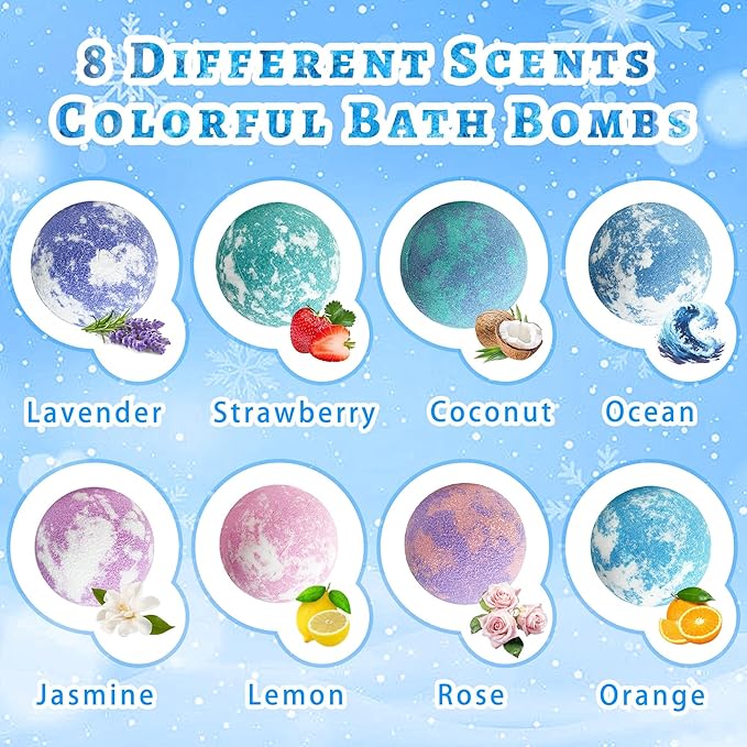 Bath Bombs for Kids with Surprise Inside, 8 Pack Bath Bombs with Frozen Toys, Princess Jewelry & Cross-Body Bag, Natural Fizzy Bubble Bath Balls with Jewelry Set, Christmas Birthday Gift for Girls - Bloomnest