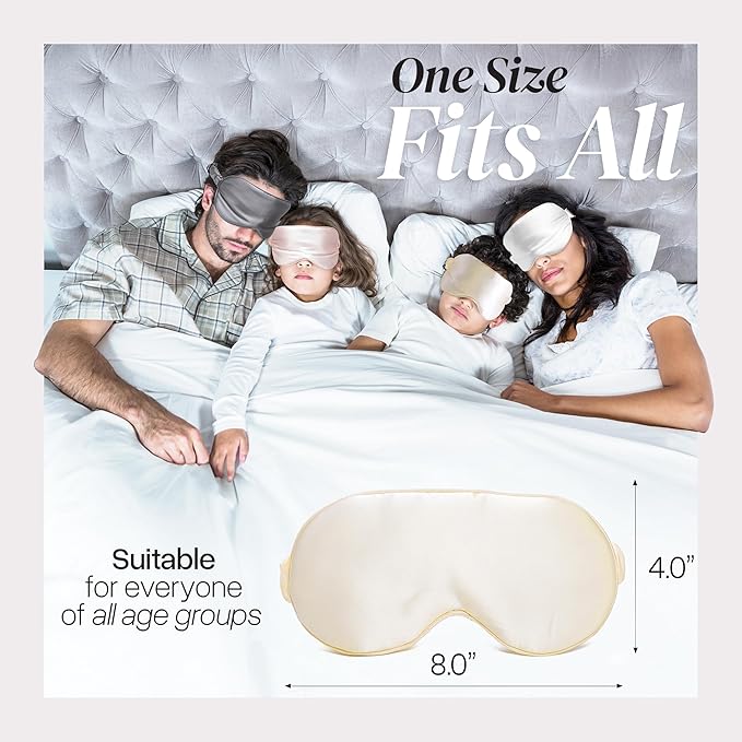 Silk Sleep Mask - Luxurious 100% Pure Mulberry Silk Eye Mask for Restful Sleep and Travel, Hypoallergenic, Cooling, Total Blackout, Adjustable for Women & Men (Champagne Gold) - Bloomnest