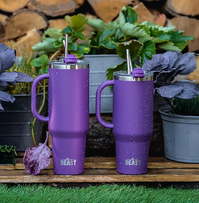 Beast 42 oz Tumbler Stainless Steel Vacuum Insulated Coffee Ice Cup Double Wall Travel Flask (Deep Purple) - Bloomnest