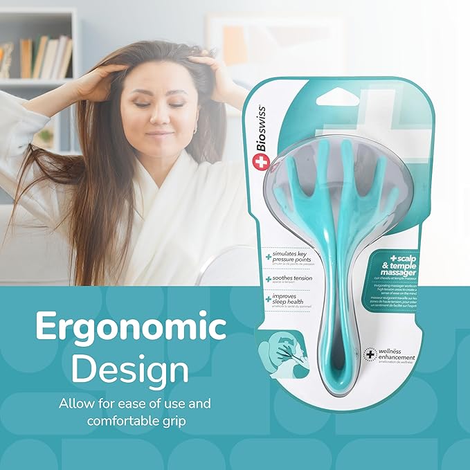 BioSwiss Head Massager, Handheld Scalp and Temple Tingler and Scratcher, Relaxing Hair and Head Stimulation Tool Bioswiss