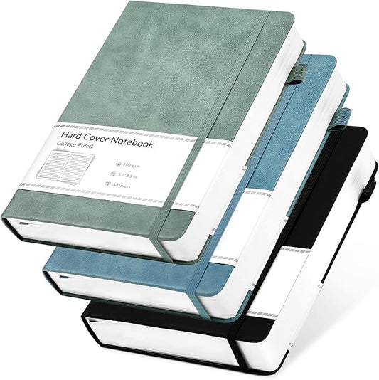 CAGIE 3 Pack Journals Notebooks for Women Men Thick Lined Journaling Notebooks A5 Leather Journals for Writing Hardcover Journal Supplies Diary, Green& Black& Blue - Bloomnest