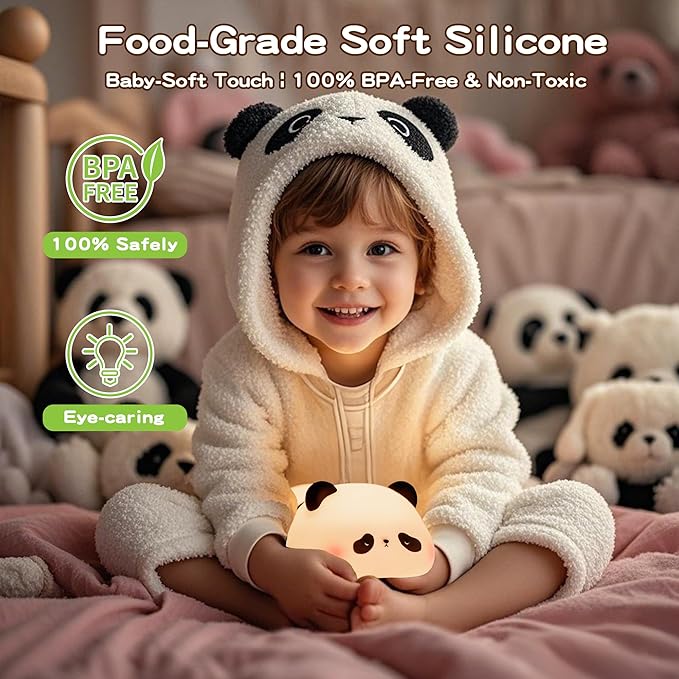 Cute Panda Night Light for Kids, LED Panda Lamp, Food Grade Silicone Novelty Animal Night Lamp,Dimmable Nursery Squishy Nightlight, Cool Gifts for Kids, Office Desk/Baby Boys/Girls Room Decor - Bloomnest