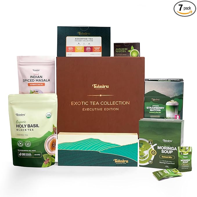 Teaniru, Exotic Collection-Christmas Gift Box | Holiday Flavored Teas, Moringa Soup, Strawberry Matcha Latte, Spiced Masala Chai, Assorted Loose Leaf Teas, Holy Basil Tea & Matcha, Thanks Giving - Bloomnest