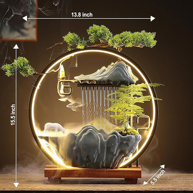 Horse Tabletop Fountain Indoor Waterfall Fountain Office Tabletop Water Fountain with Lights Backflow Incense Burner Ceramic Fountain Indoor Zen Decor for Home Office Yoga Meditation (Horse) - Bloomnest