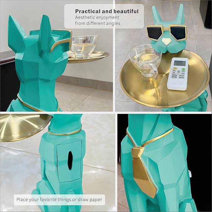Beautiful and Elegant Decorative Pieces for Home, Dog Side Table with Tray and Storage，Dog 3D Sculpture Coffee Table Unique Home Decor (Green) - Bloomnest