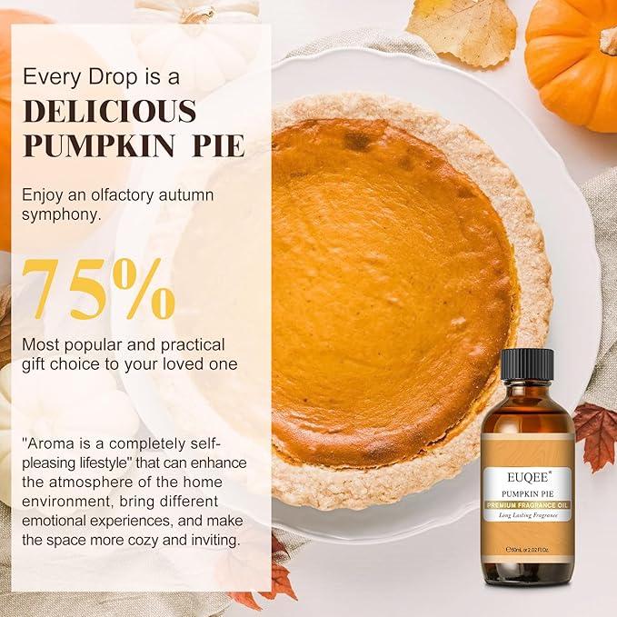 EUQEE Pumpkin Pie Fragrance Oil, Premium Pumpkin Pie Scented Essential Oils with Glass Dropper for Soap & Candle Making, Bath Bombs (2.02 Fl oz/60 ml) - Bloomnest