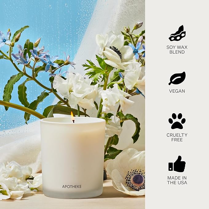 Apotheke Signature Scented Candles for Home, Canvas - 10.5 oz - Soy Wax, Non Toxic, Large Jar White - Luxury Candle Gifts for Women & Men - White Musk, Dew Drops, and Lily of The Valley - Bloomnest