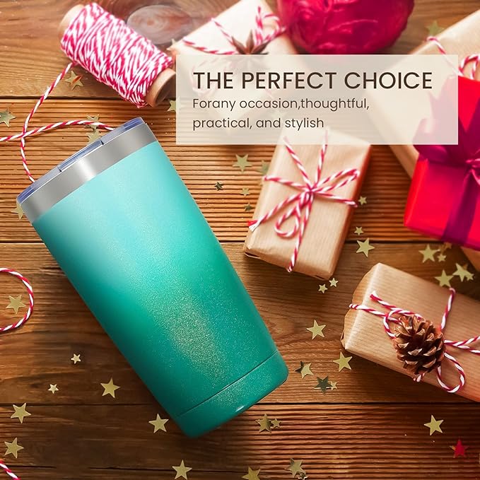 MEWAY 20oz Tumbler 4 Pack Double Wall Vacuum Insulated Travel Glitter Mug Bulk, Stainless Steel Tumblers with Lid and Straw, Powder Coated Coffee Cups for Woman(Gradient Green,Set of 4) - Bloomnest