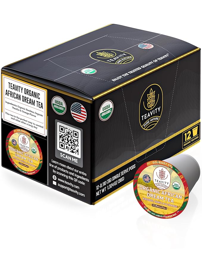 Organic Rooibos Tea Pods with Vanilla & Orange - Naturally Decaf Tea - African Dream by Teavity (12 Tea Pods) - Bloomnest