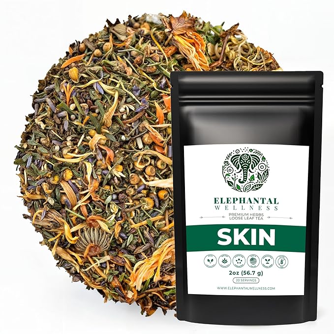 Elephantal Wellness Premium Skin Herbal Tea | Radiance & Clarity Support with Burdock, Dandelion, Calendula & Lavender | Non-GMO, Caffeine-Free, Handmade Loose Leaf Blend, 2oz Loose Leaf, 20 Servings - Bloomnest