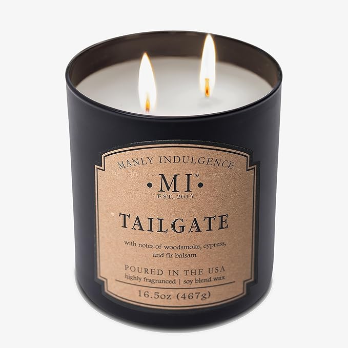 Manly Indulgence Tailgate Scented Candles for Men, 2 Wick, 16.5 oz Premium Soy Blend Wax, 60H Burn, Candles for Home Scented - Made in The USA - Bloomnest