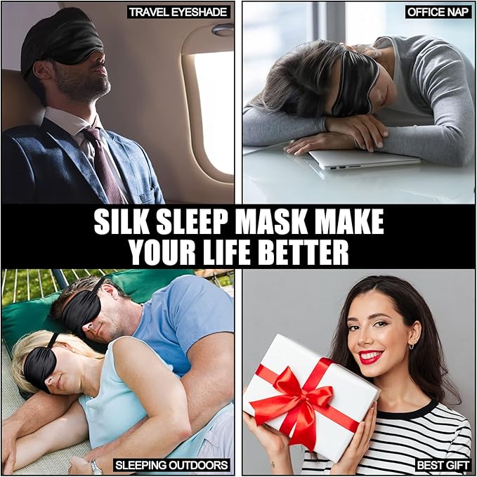 20 Pieces Silk Sleep Mask Eye Mask with Adjustable Strap Sleeping Cover Eye Cover Blindfold for Women Men Sleeping Travel(Black) - Bloomnest