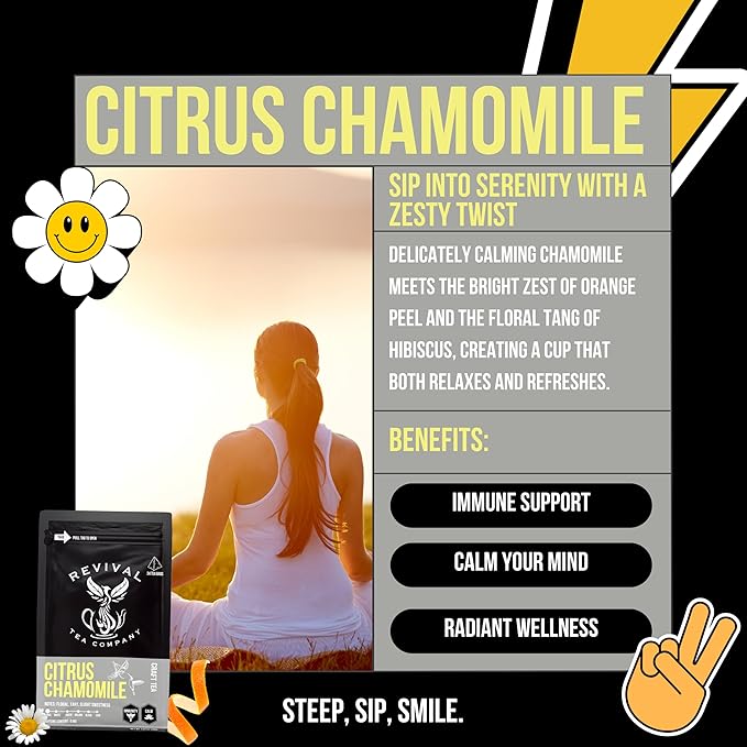 Revival Tea Company Citrus Chamomile Tea - Herbal Tea Blend of Chamomile Flowers and Orange Peel - Caffeine Free - Loose Leaf 3 Ounces - Bloomnest