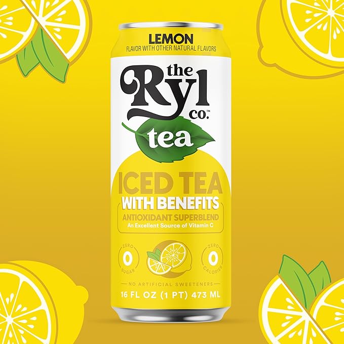 Ryl Iced Tea, Lemon, Antioxidant Superblend, Zero Sugar, Low Carb, Zero Calorie Iced Tea, 16.0 Fl Oz (12-Pack) - Bloomnest