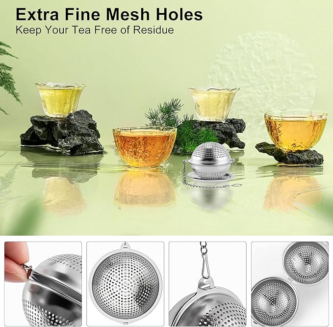 Numola 2Pcs Tea Ball Infuser - Locking Clasp Tea Strainer with Chain, Food Grade 304 Stainless Steel Loose Leaf Tea Steeper for Herbal/Green/Black Tea - Reusable Tea Infuser for Home, Office & Travel - Bloomnest