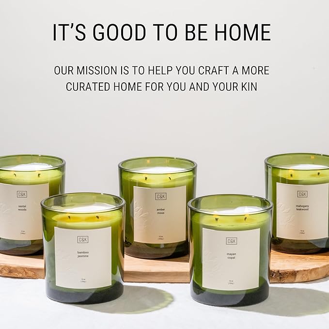 Craft & Kin 12oz Santal Woods Christmas Scented Candle for Home | Premium Green Winter Scented Candles for Men | Made with Natural Soy | Gifts for Men and Women | Nature Collection - Bloomnest