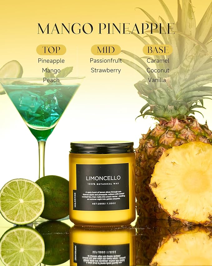 M&SENSE Mango Pineapple Tropical Scented Candle, 7.05oz Non Toxic Natural Soy Wax 50 Hours Long Lasting Burn Fruit Scent Summer Gifts for Housewarming, 2 Wick Aromatherapy Candle for Women Men - Bloomnest