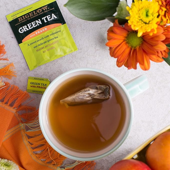 Bigelow Tea Green Tea with Peach, Caffeinated Tea with Green Tea and Peach, 20 Count Box (Pack of 6), 120 Total Tea Bags - Bloomnest