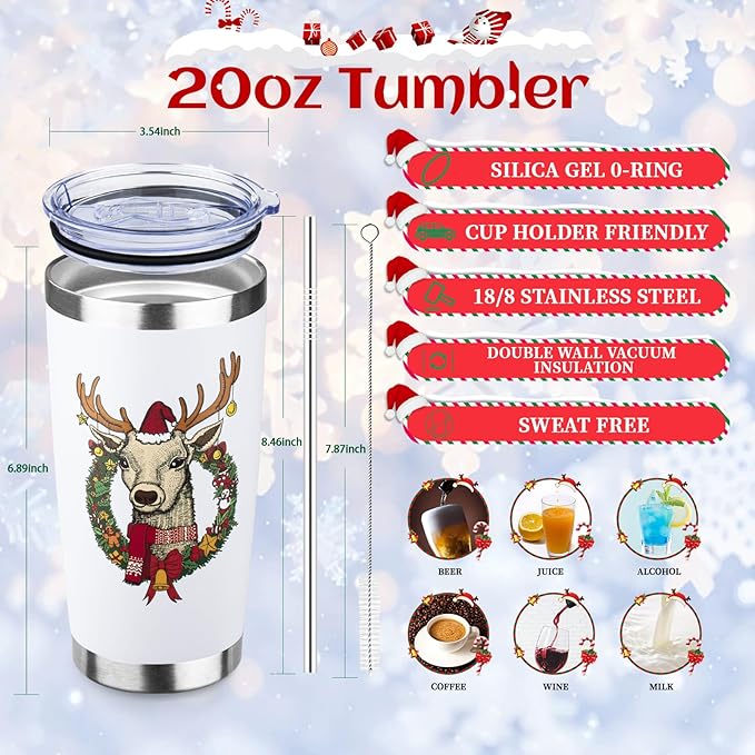 StarSpeed 20oz Christmas Tumbler Bulk with Lid and Straw, Stainless Steel Double Wall Vacuum Insulated Travel Mug, Powder Coated Coffee Cups for Hot and Cold Drinks,Funny Christmas Gifts for Women Men - Bloomnest
