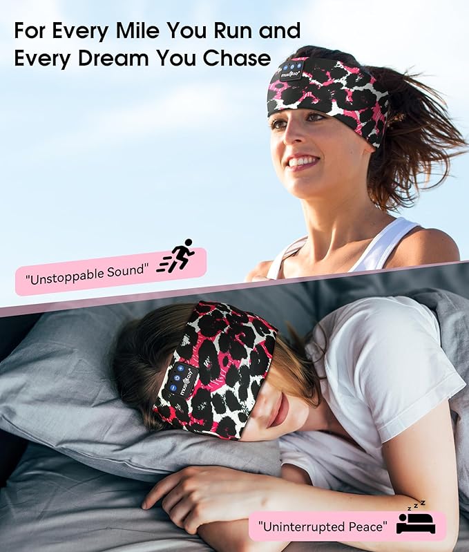 MUSICOZY Sleep Headphones Bluetooth 5.4 Headband, Wireless Earphones Music Sleep Earbuds Sleeping Eye Mask with HD Stereo Speakers for Workout Running Travel Yoga, Ideal Gifts (Black Red Lip) - Bloomnest