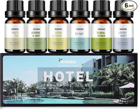 Fragrance Oils, Hotel Collection Diffuser Oil, Luxury Hotel Essential Oil Set for Diffuser, Soap & Candle Making Scents - Luxury Night, Jasmine & Mint, Lemon & Thyme, White Tea, Floral Citrus, My Way - Bloomnest