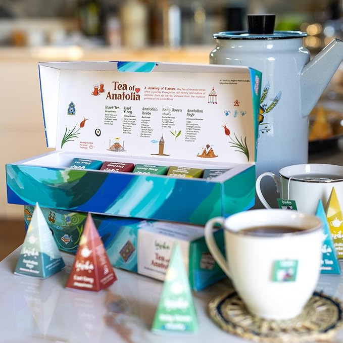 Lazika Tea Variety Pack with Lovely Presentation Box Pack of 2, Black, Green and Herbal Tea Sampler Gift Set, 10+10 Counts, Premium Collection with Pyramid Infuser Bag - Bloomnest