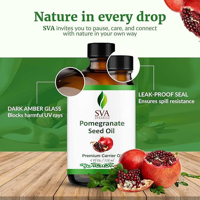 SVA Pomegranate Seed Organic - 4 Fl Oz – 100% Natural Cold Pressed Organic Pomegranate Oil - for Face, Skin Care, Hair Care, Scalp Massage & Body Massage – Carrier Oil with Dropper - Bloomnest