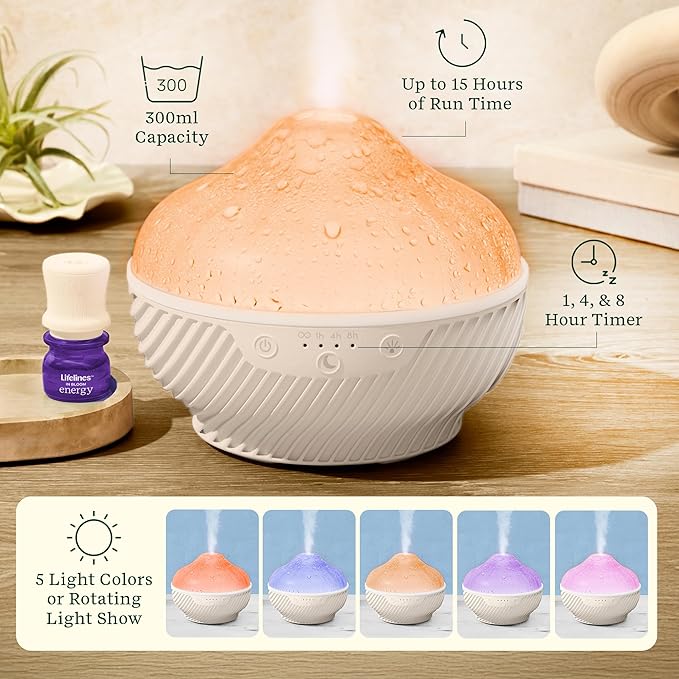 Lifelines Cloud Ultrasonic Essential Oil Diffuser with Essential Oil Blend, 300ml - Aromatherapy Diffuser with Soothing Mesmerizing Raindrop Effect & Auto-Shutoff Feature - Home & Bedroom Essentials LifeLines