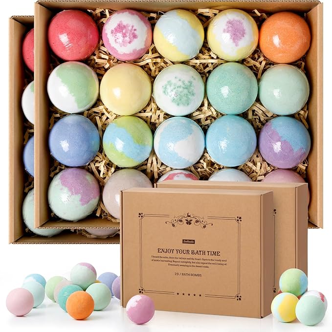 Bath Bombs Set, 40 pcs Natural Shea Butter & Safe Oil Bath Bomb for Skin Moisturizing, Handmade Bubble Bath & Fizzy, Ideal Presents for Women (2 Sets) - Bloomnest
