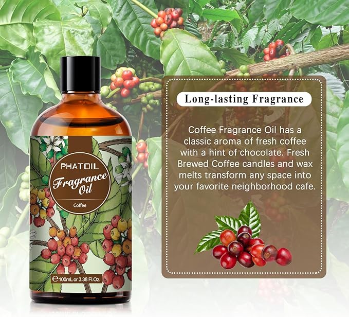 PHATOIL 3.38FL.OZ Coffee Fragrance Oils for Aromatherapy, Essential Oils for Diffusers for Home, Perfect for Diffuser, DIY Candle and Soap Making, DIY Scented Products - 100ml - Bloomnest