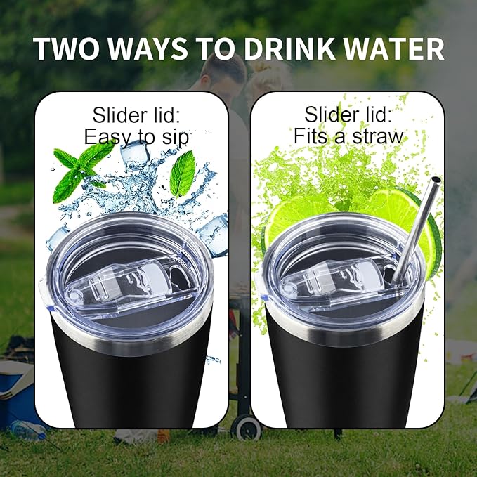 20oz Tumbler with Lid and Straw Double Wall Powder Coated Vacuum Insulated Coffee Tumbler Stainless Steel Insulated Travel Coffee Mug Spill-Proof Thermal Cup for Hot and Cold Beverage,Black - Bloomnest