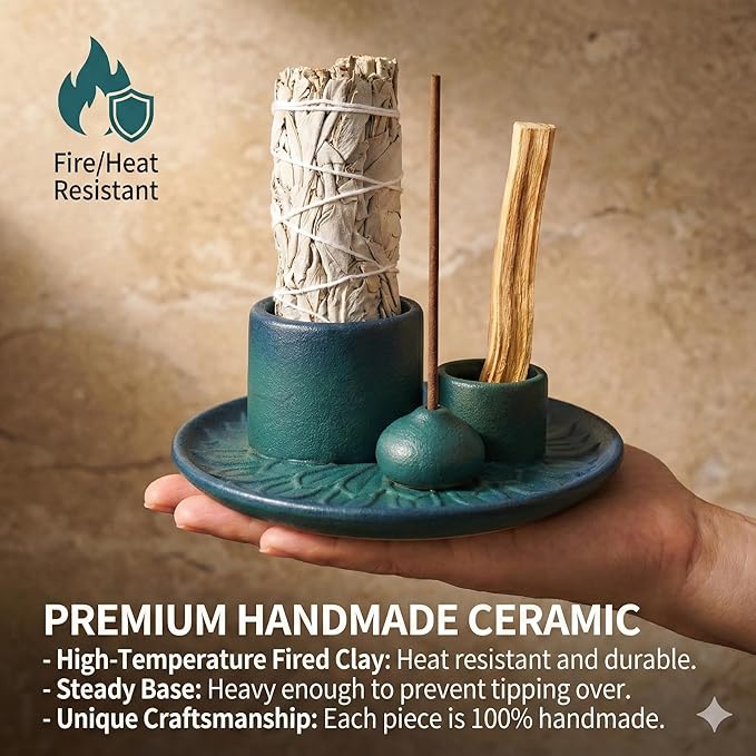 Palo Santo Sticks Holder, Multi-Purpose Handmade Ceramic Incense Burner for Palo Santo Incense Sticks, Sage Holder for Burning, Ash Catcher Tray for Meditation Yoga Room (Blue) ToolSentryX