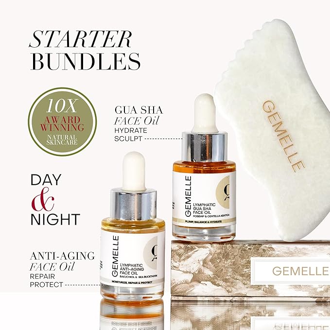 GEMELLE Lymphatic Gua Sha Face Oil | 10x Award Winner | Vitamin C,E & A | Detox, Plump, Sculpt, Hydrate | High-Altitude Rosehip | Natural Botanical for Gua Sha Facial Tools, Lymphatic Drainage - 15ml - Bloomnest