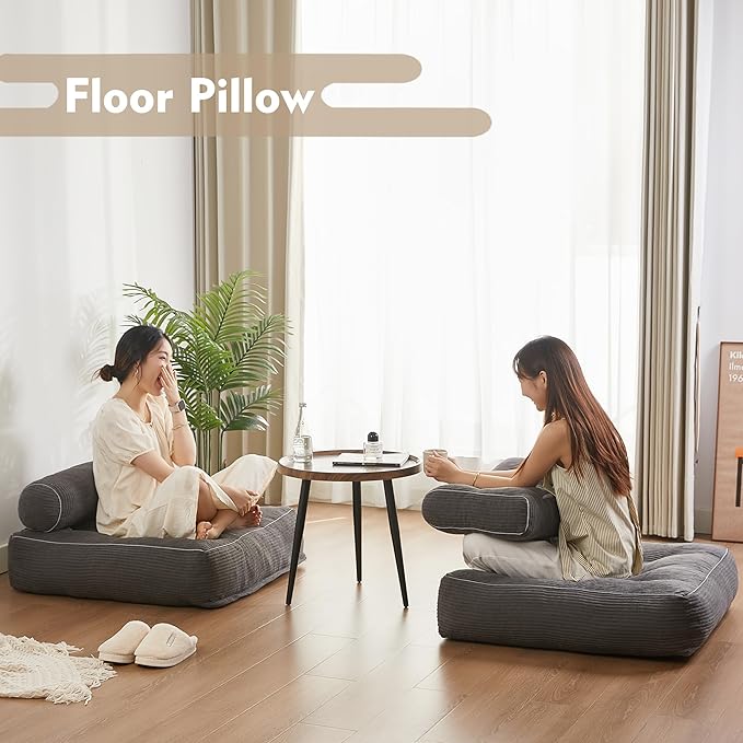 35.4x33.5 Inch Floor Pillow, Large Round Floor Cushion with Removable Washable Cover - Ultra Soft Plush Filling for Adults, Kids, Lounge, Bedroom, Reading Nook, Meditation, Corduroy, Grey